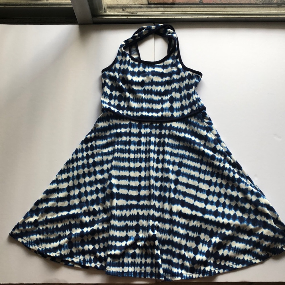 blue and white tye dye strappy dress